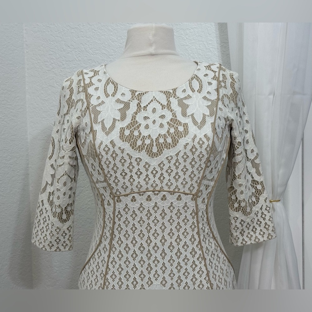 NEW Antonio Melani Bettye Ivory Beachwood Lace 3/4 Sleeve Sheath Dress Size 2 - Picture 2 of 11